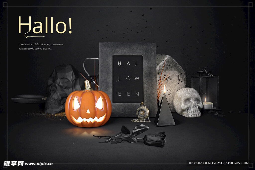 万圣节南瓜与恐怖道具