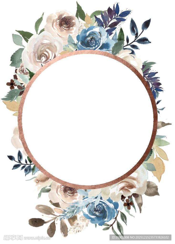 花卉环绕的圆形装饰框