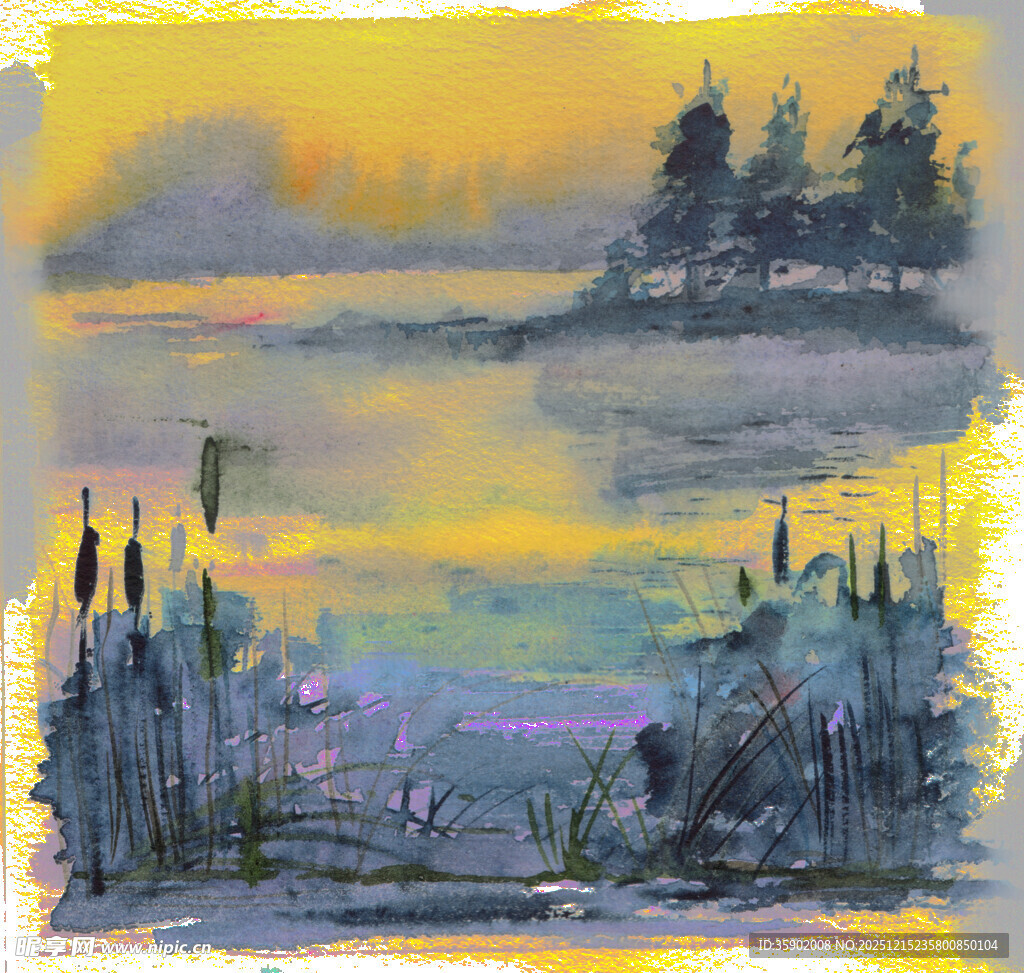 黄昏海滨景色油画