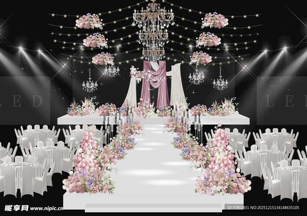 浪漫粉色系婚礼现场布置