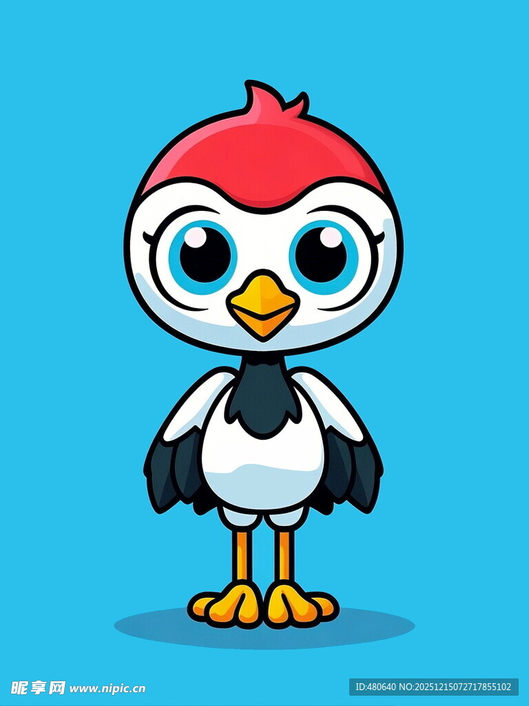 可爱红冠小鸟卡通形象