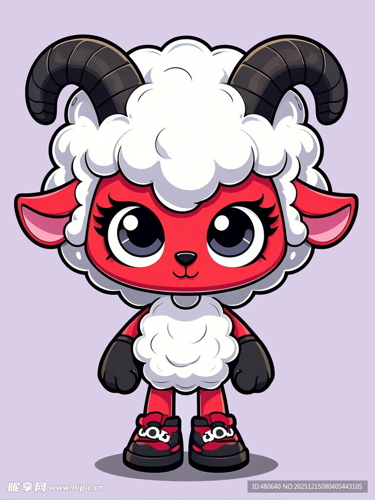 红黑配色可爱小羊卡通形象