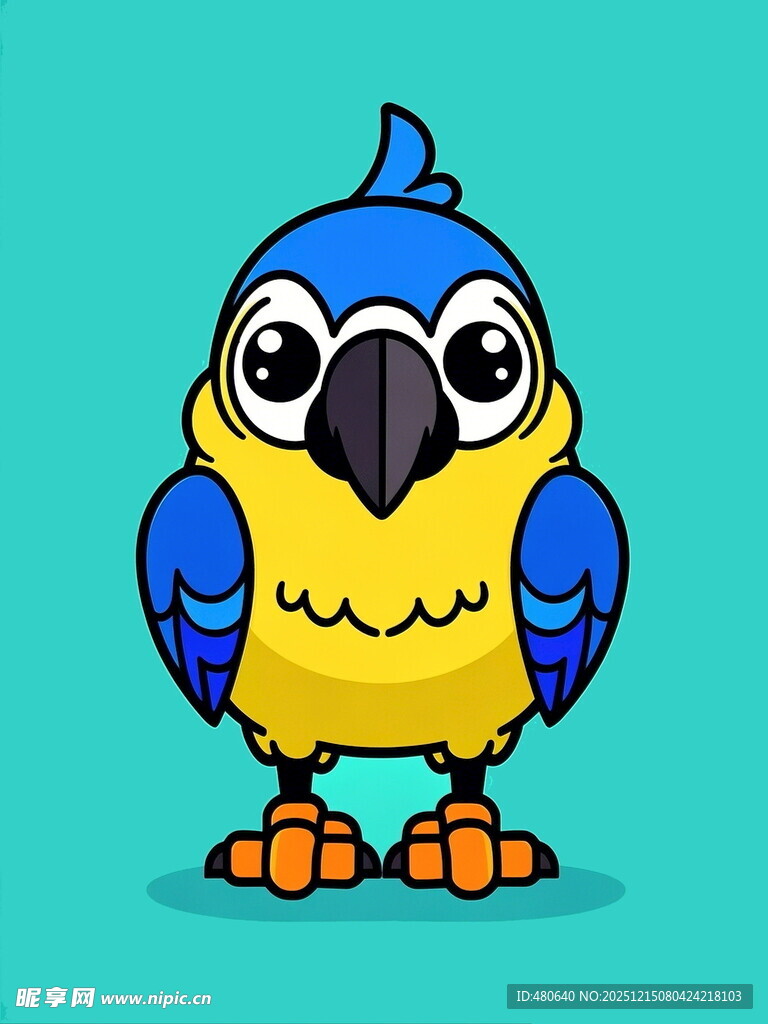 可爱蓝黄鹦鹉卡通形象