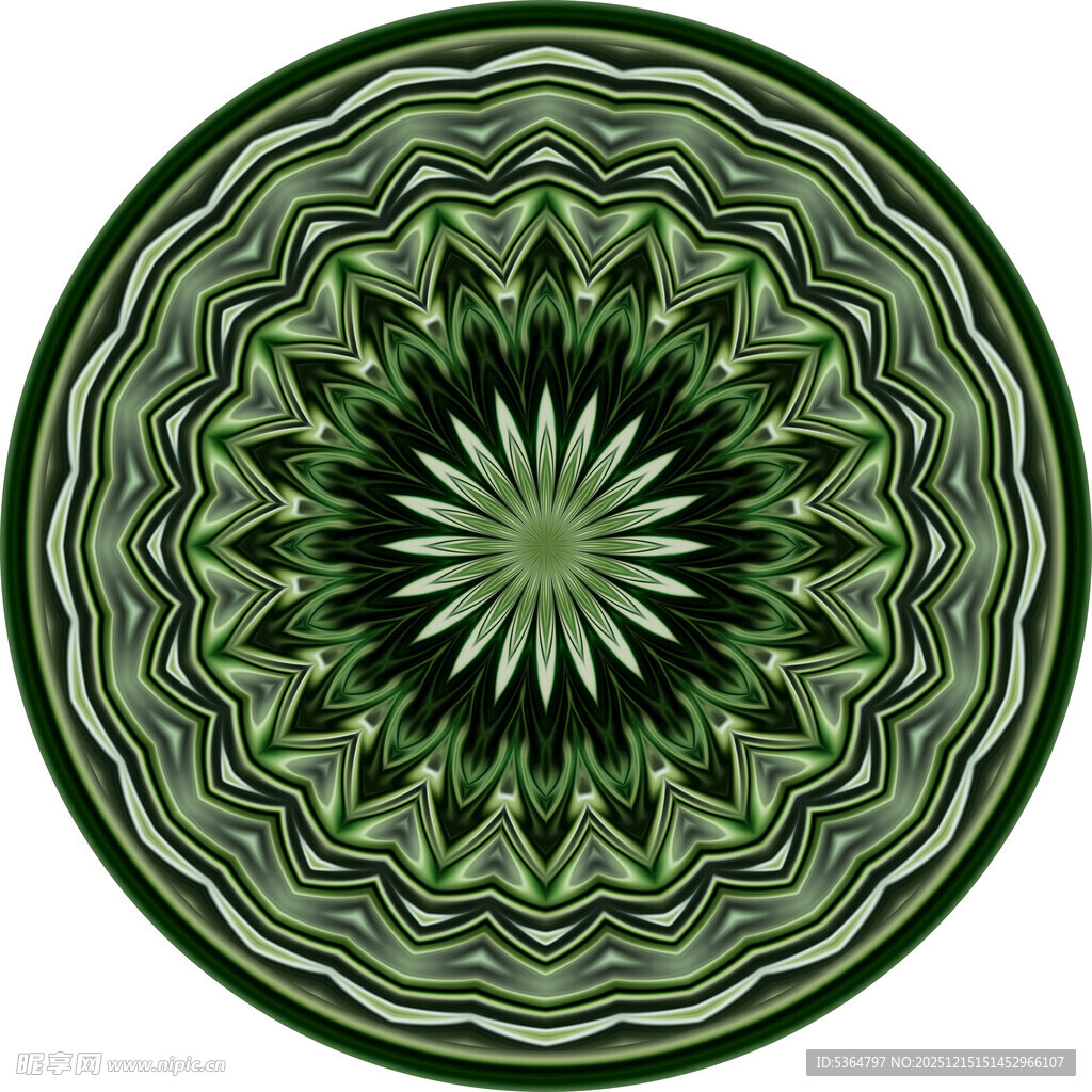 绿色圆形曼陀罗花纹图案