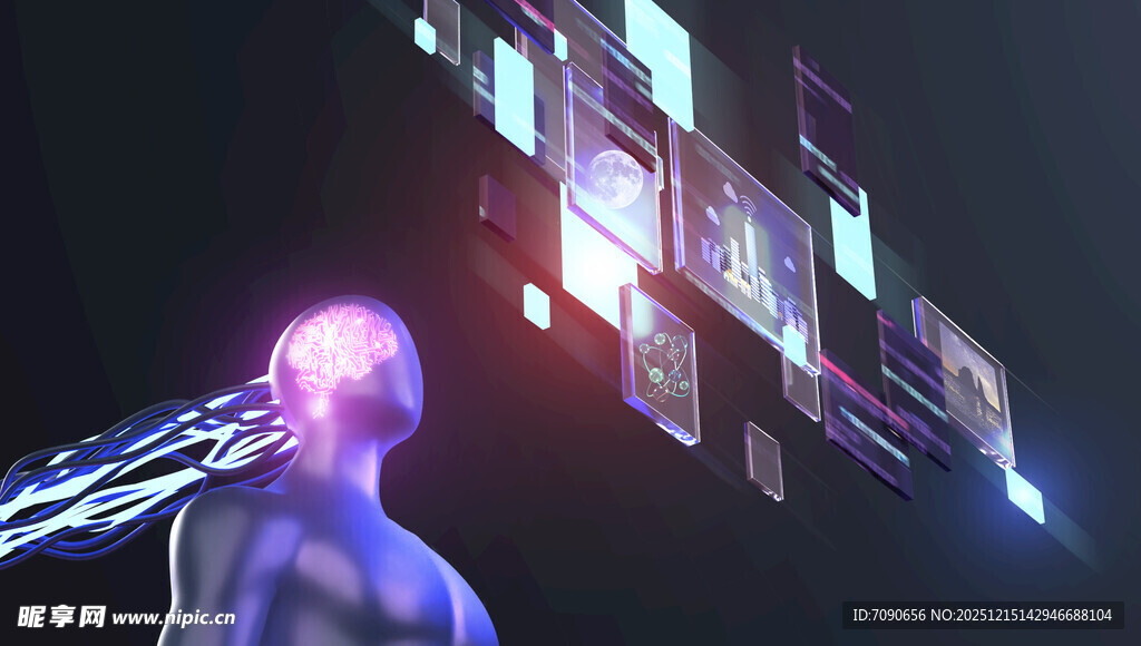 科技感虚拟人像与数字界面