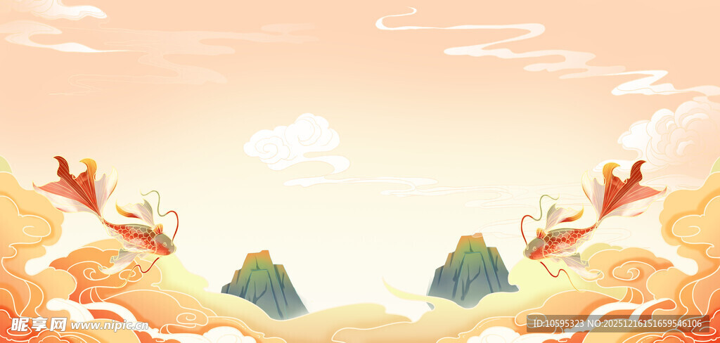 国风山水间鲤鱼背景