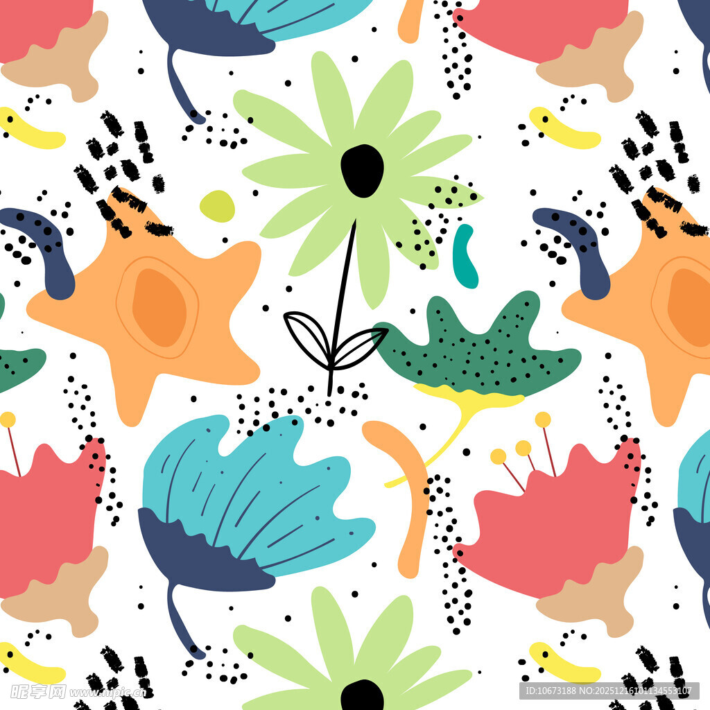 多彩动植物卡通图案背景