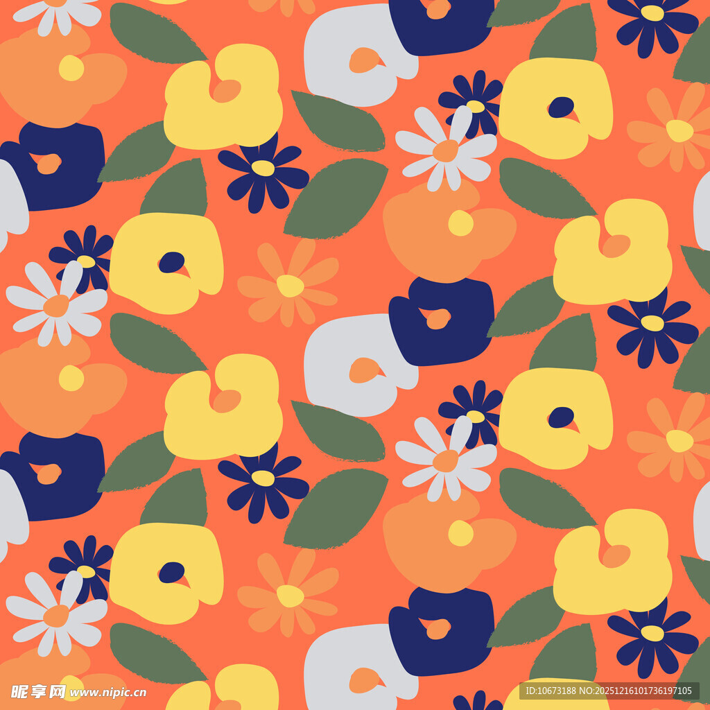 橙色底多彩花卉图案