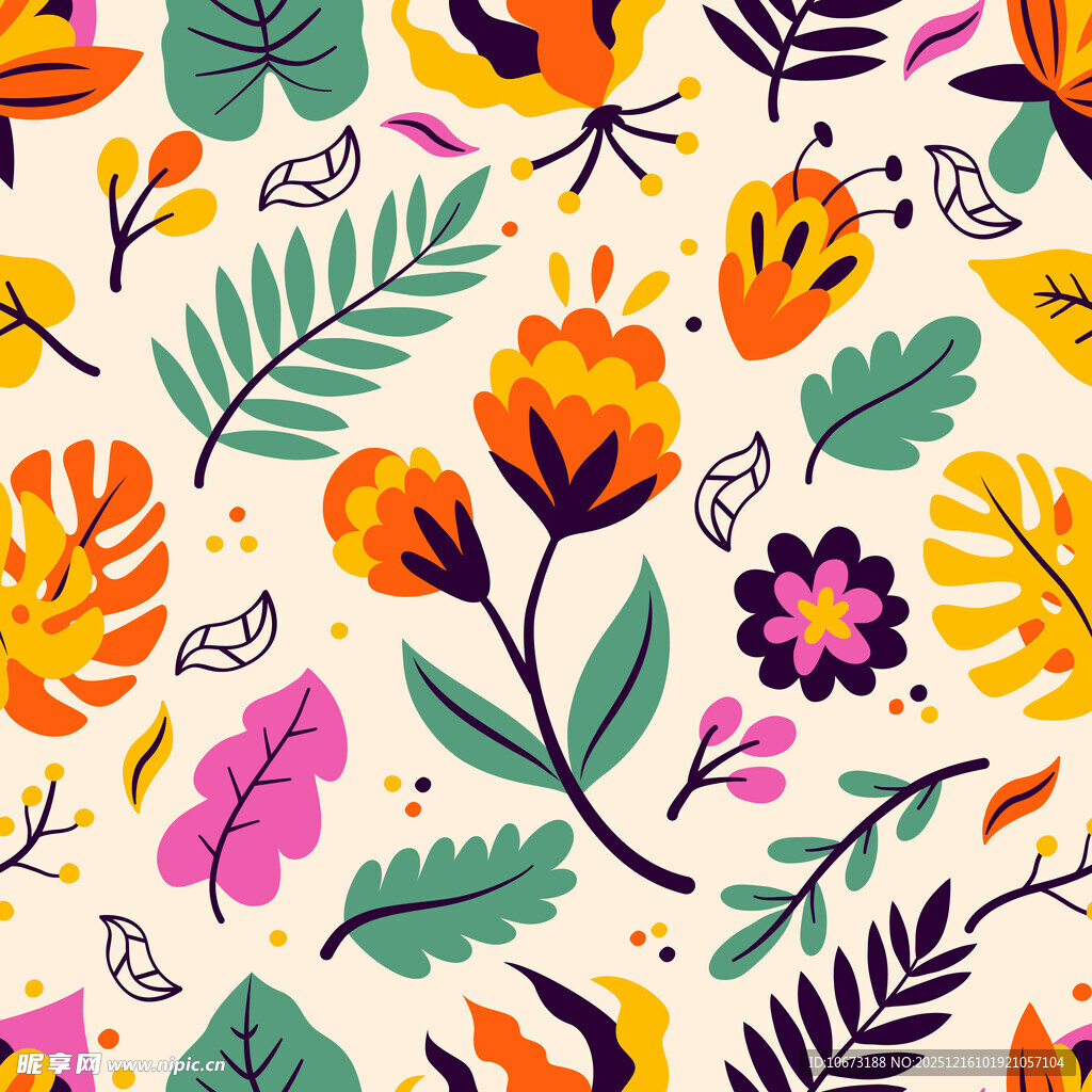 多彩花卉植物图案背景