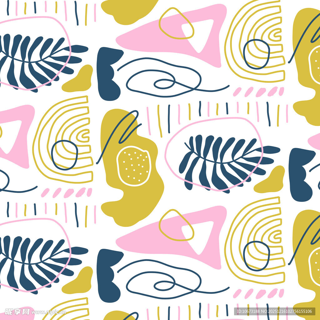 几何植物图案无缝背景图