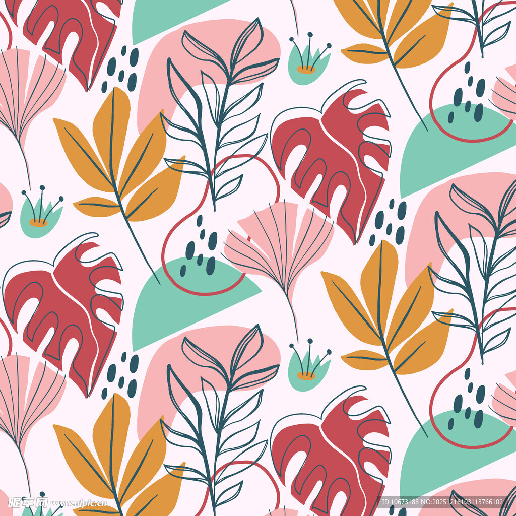 热带植物花卉无缝图案