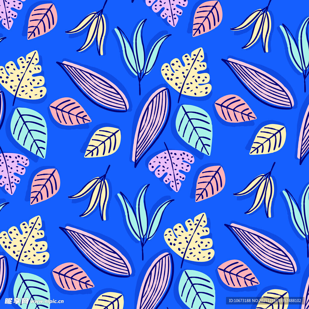 蓝色背景多彩叶子图案