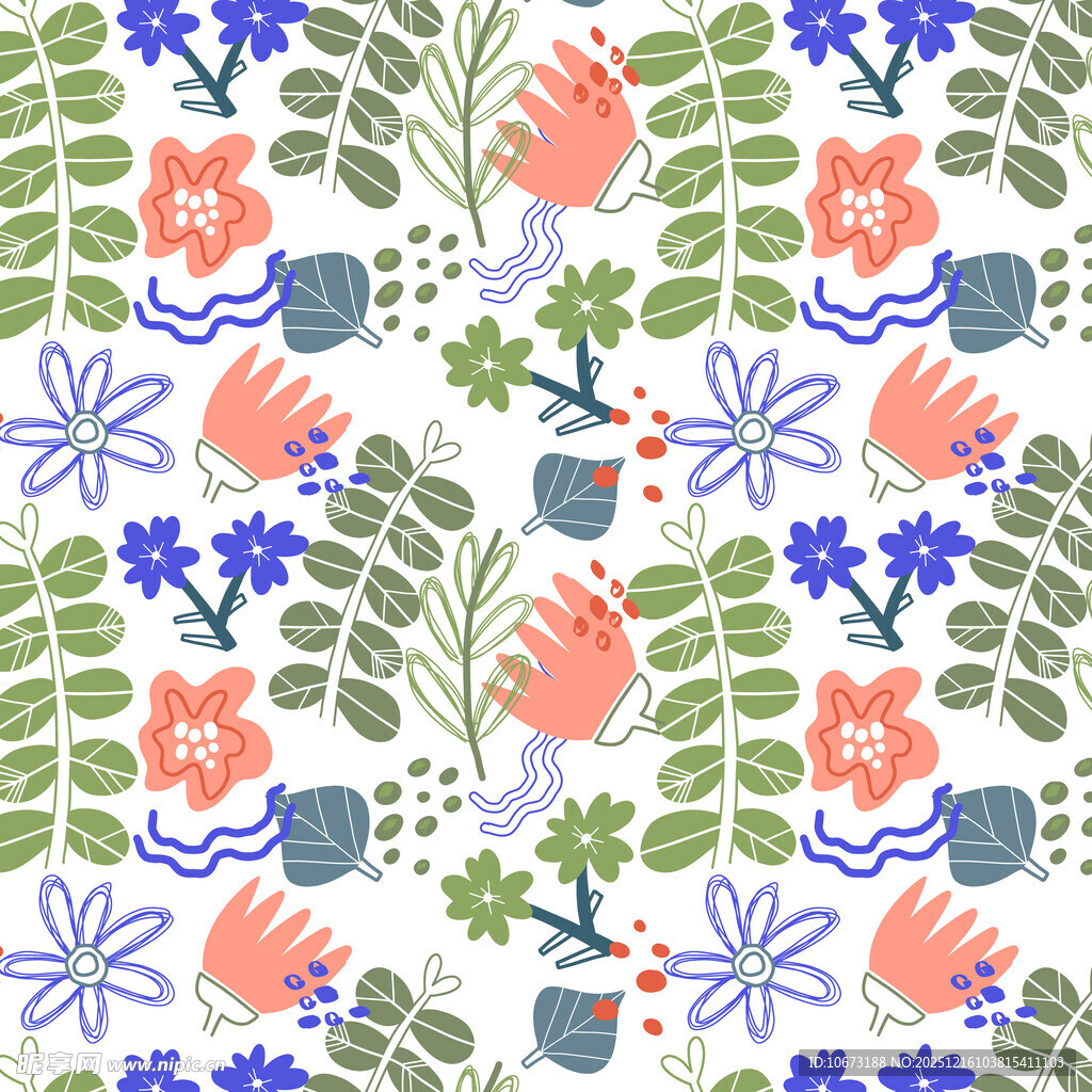 手绘花卉猫咪图案设计