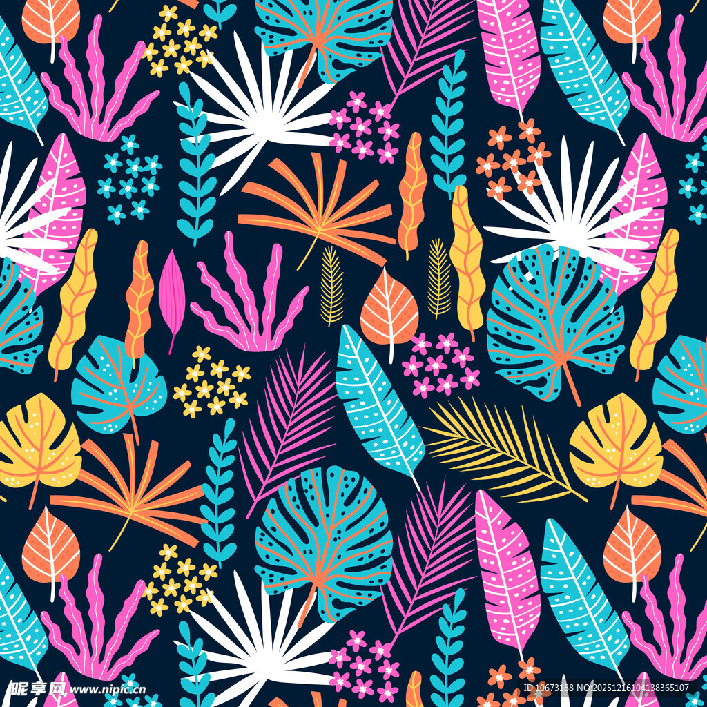 热带植物多彩图案背景