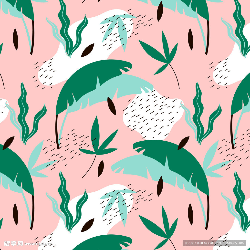 粉色背景热带风植物图案