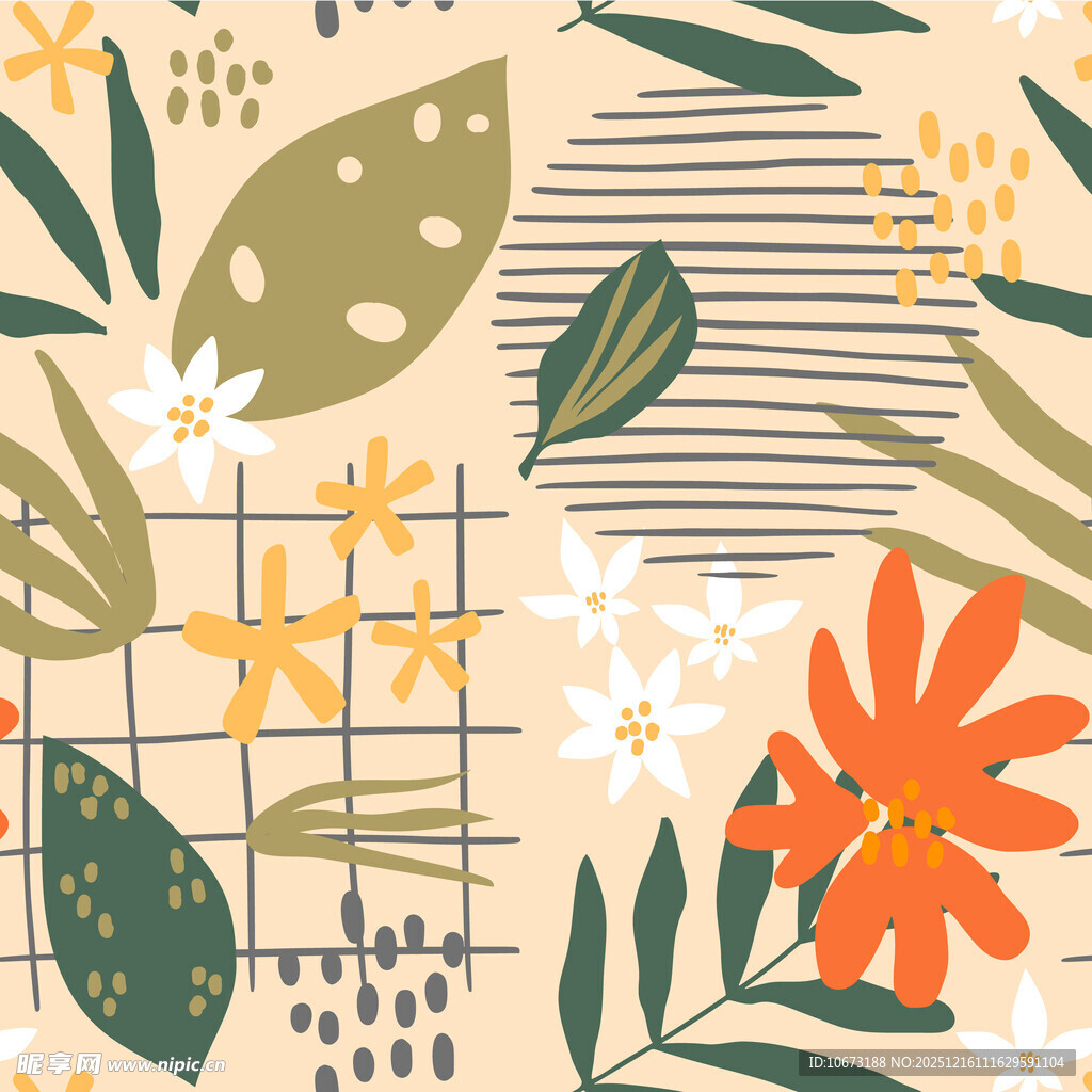 花卉叶子拼贴风图案设计