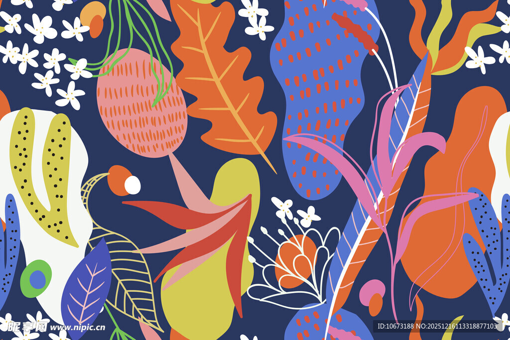 多彩抽象植物图案插画