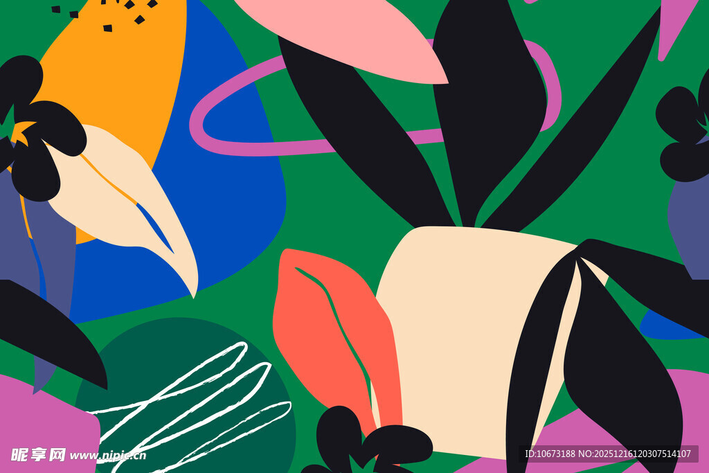 抽象多彩植物图案插画