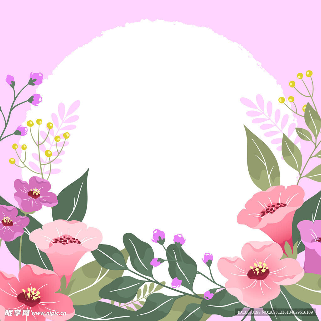 粉色花卉边框装饰图案