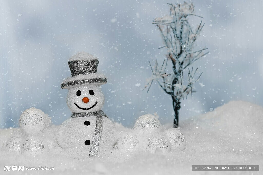 雪地中的可爱雪人