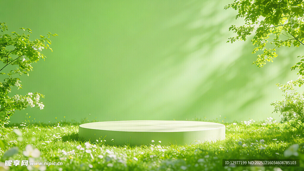 绿意环绕的圆形展示平台
