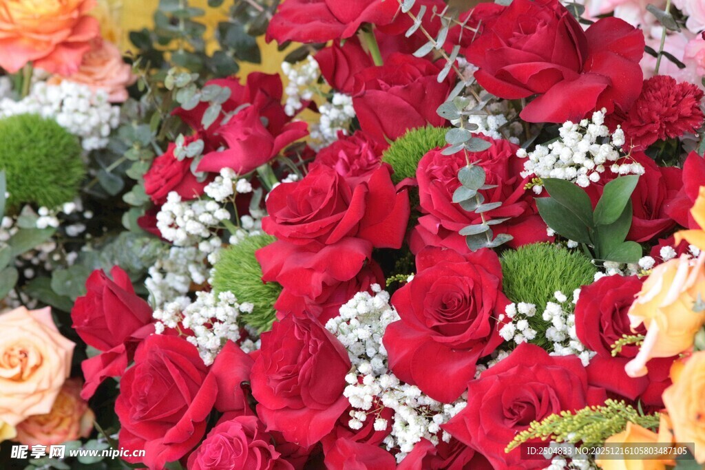 鲜艳多彩玫瑰花束