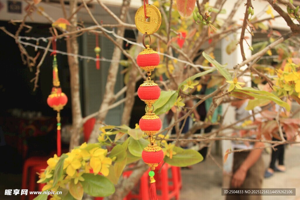 街头悬挂的喜庆红灯笼