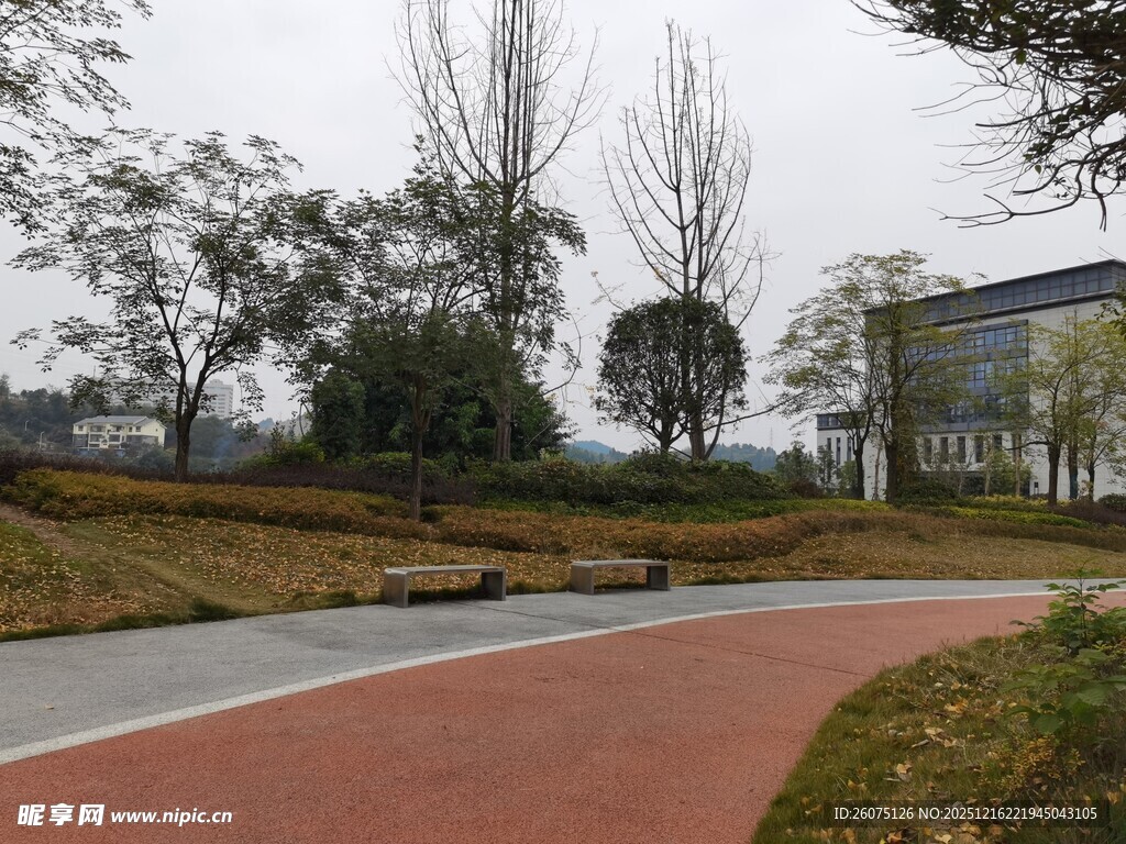 公园中的红色步道景观