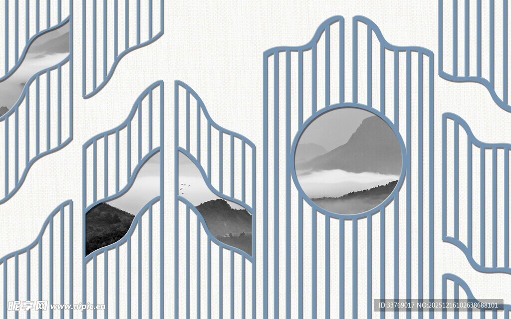 中式格栅背景墙