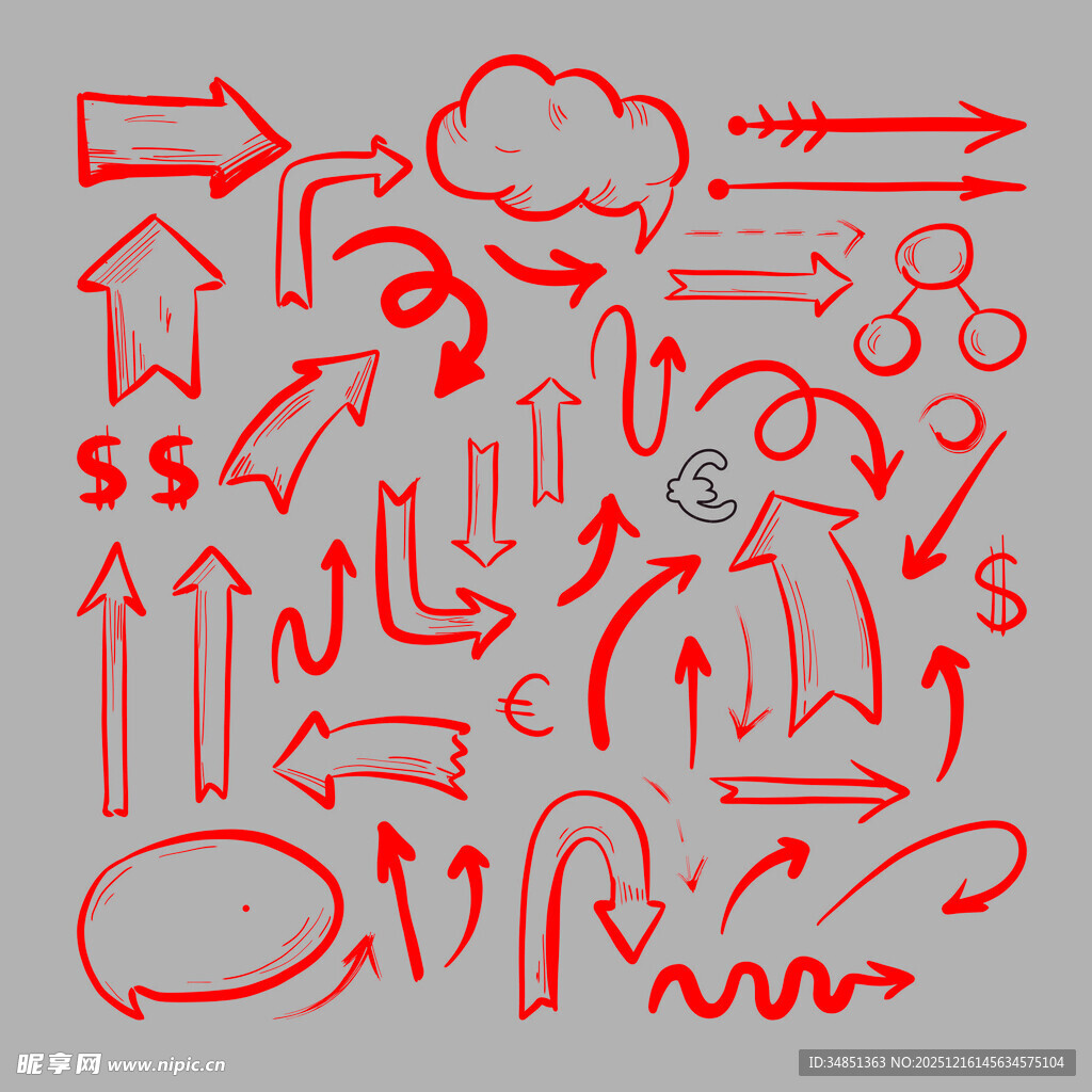 手绘红色箭头图标集合
