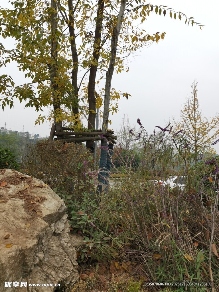 户外山间的徒步场景