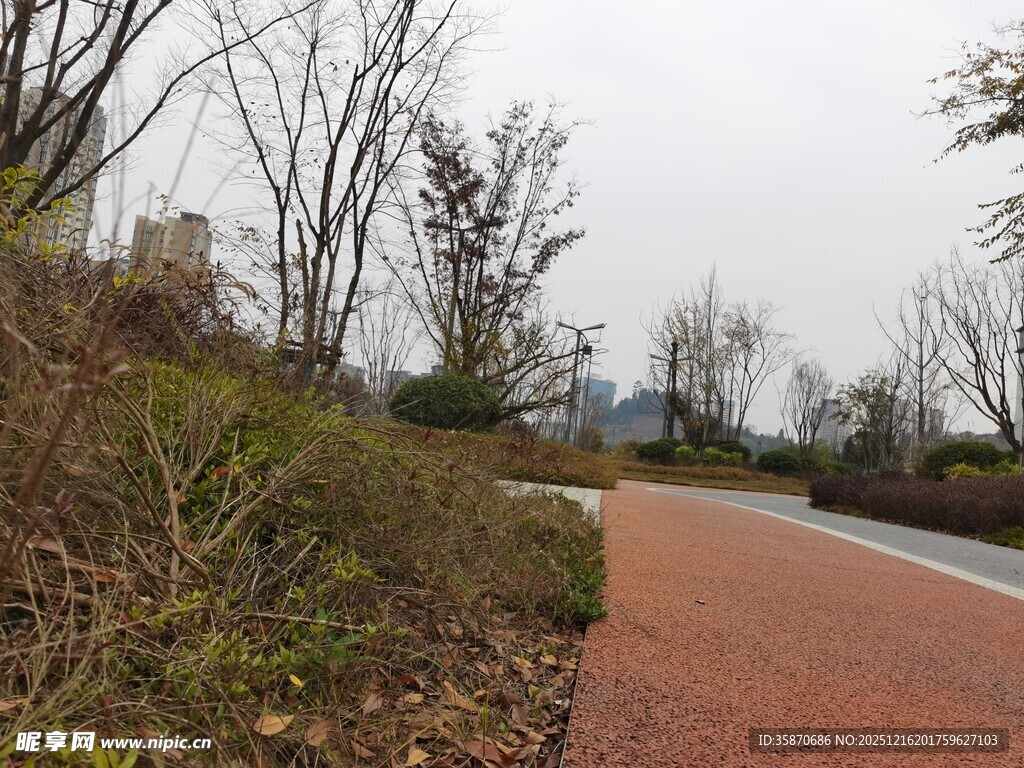 城市公园中的红色步道景观