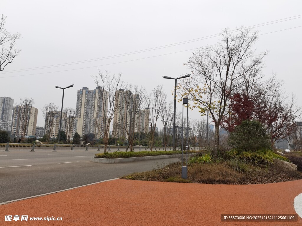 城市空旷道路旁的景致