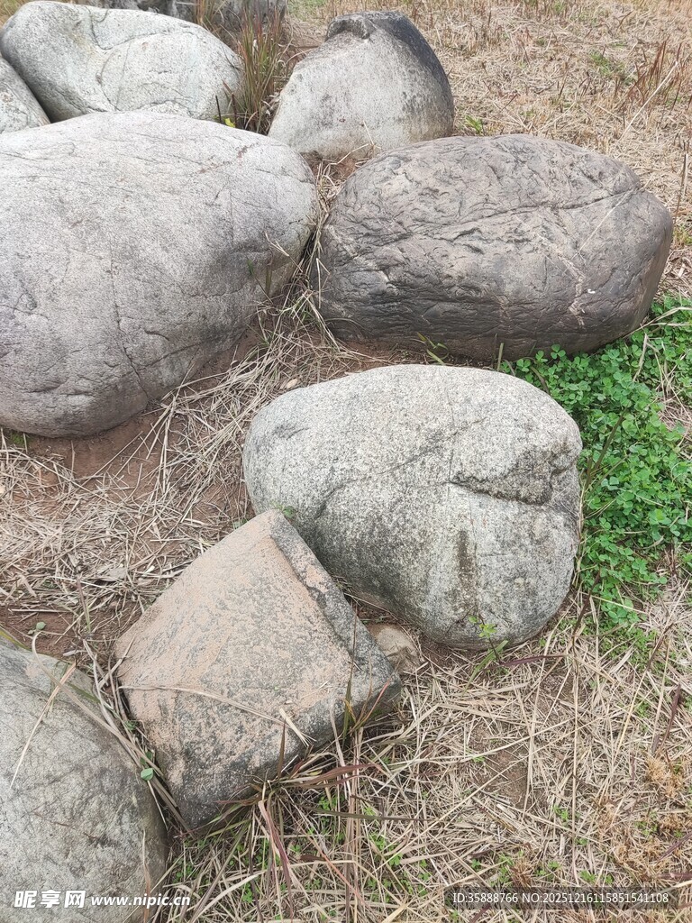 户外散落的自然形态石头