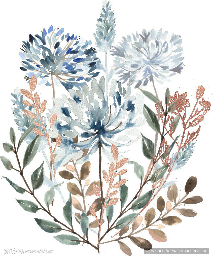 手绘清新花卉植物插画