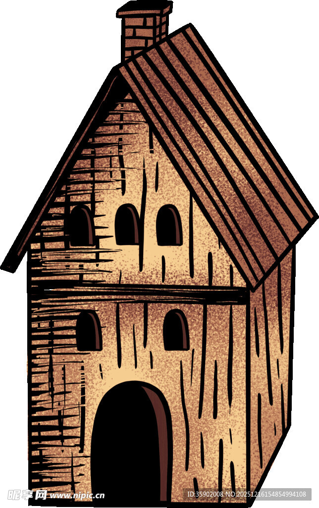 卡通风格的古朴小木屋