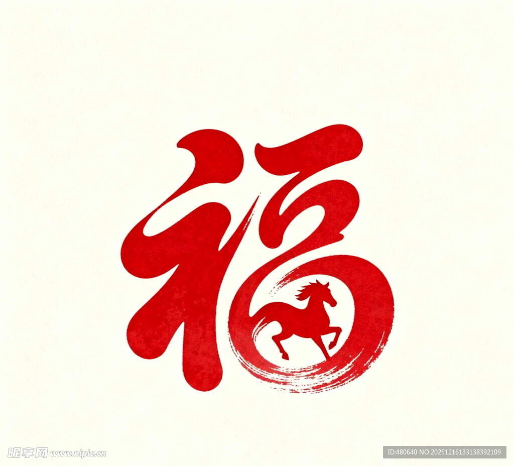 福字中的马元素书法图案