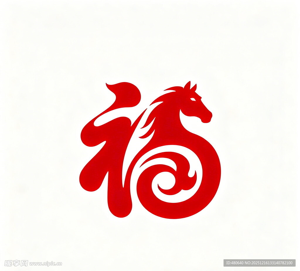 福字与马融合的吉祥图案
