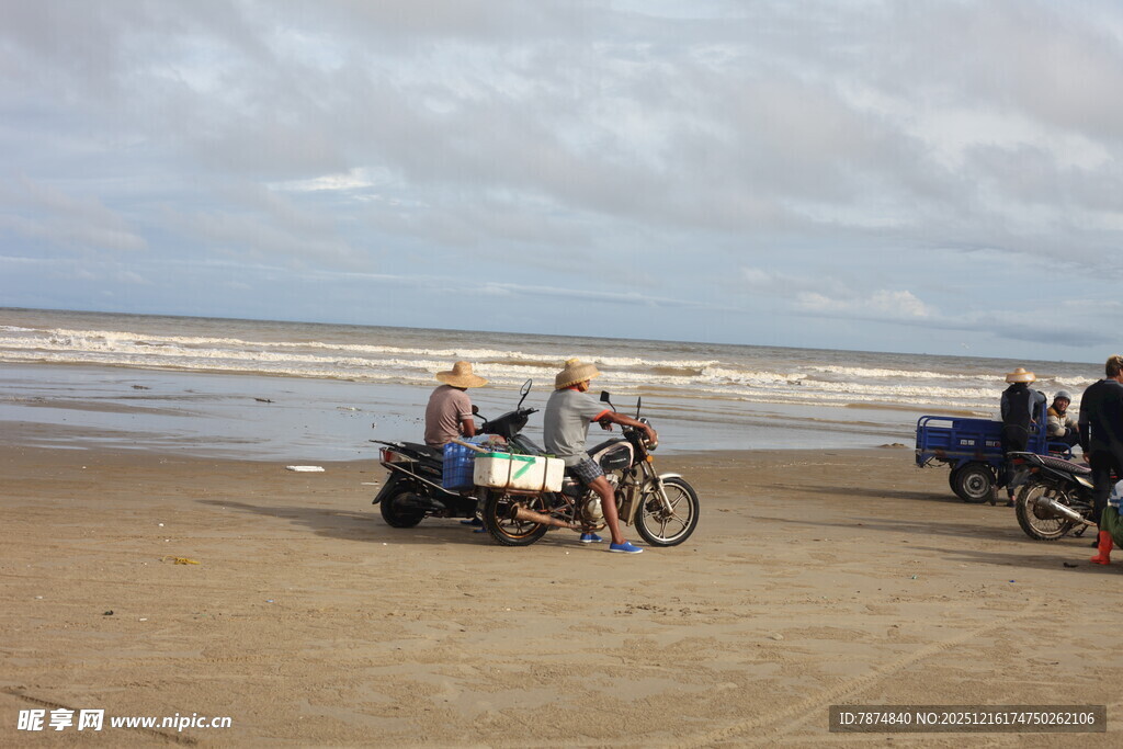 海滩上的休闲骑行场景