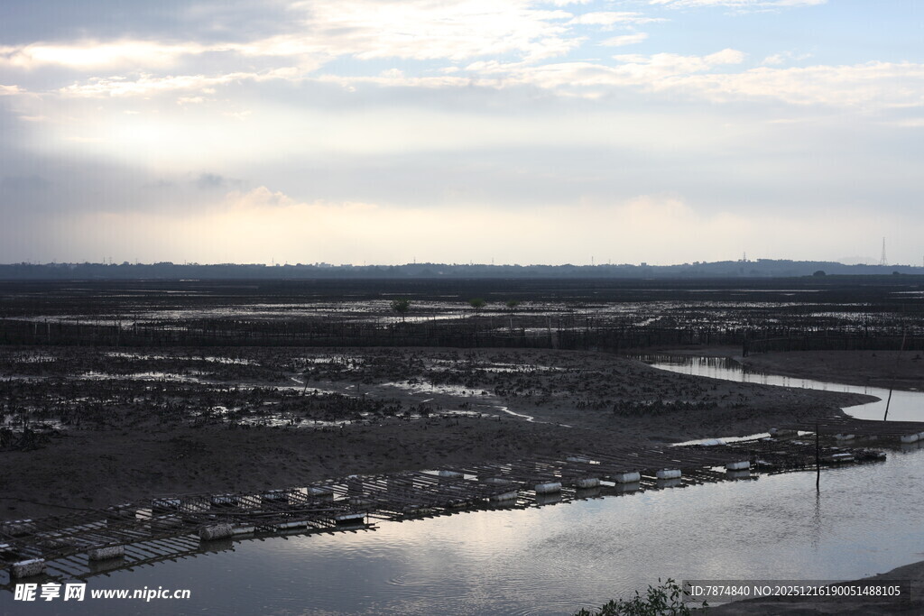 黄昏下的河流与开阔地貌
