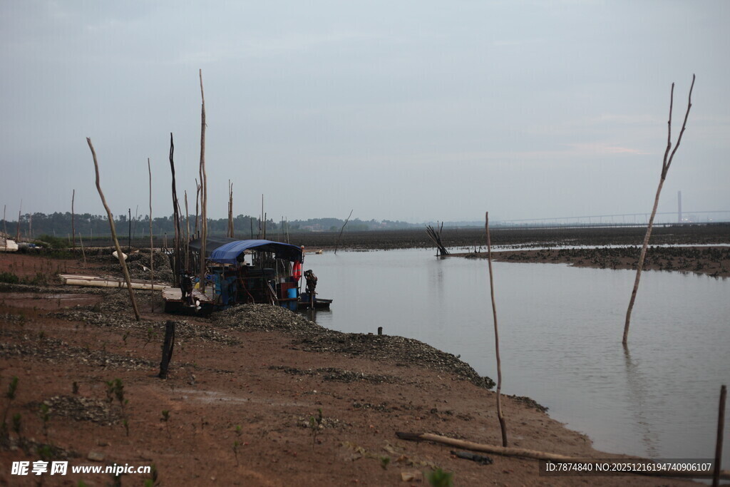 岸边水域旁的简易场景