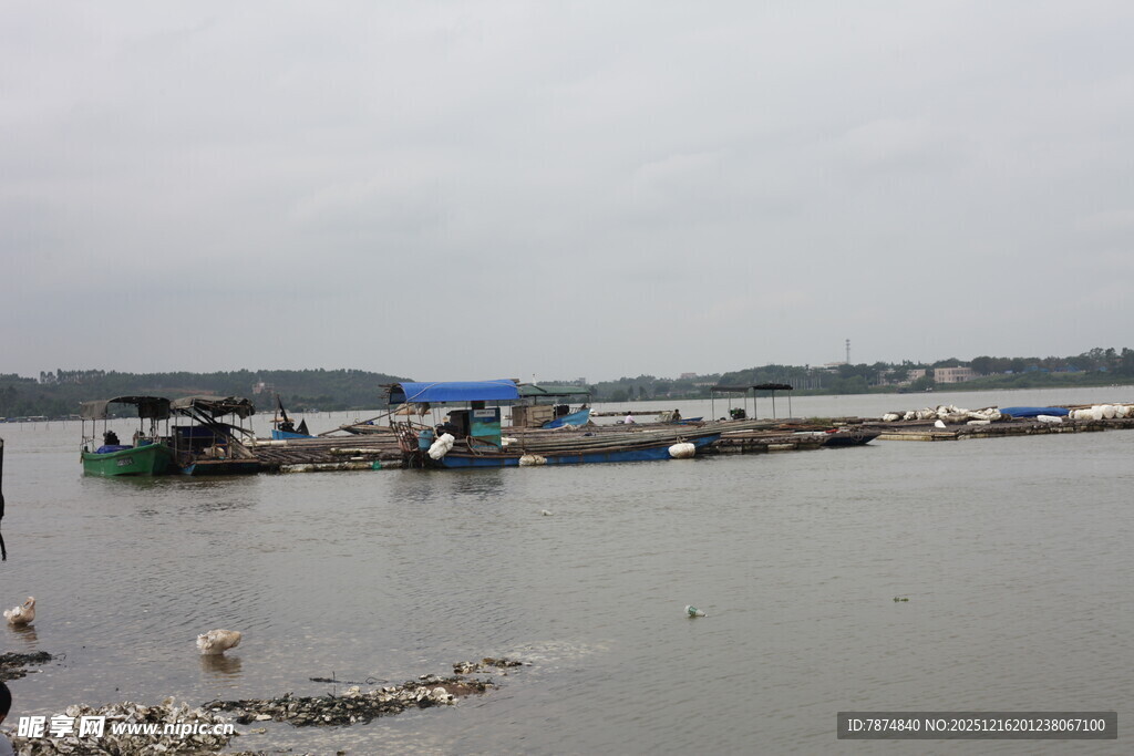 江边停泊的船只与码头