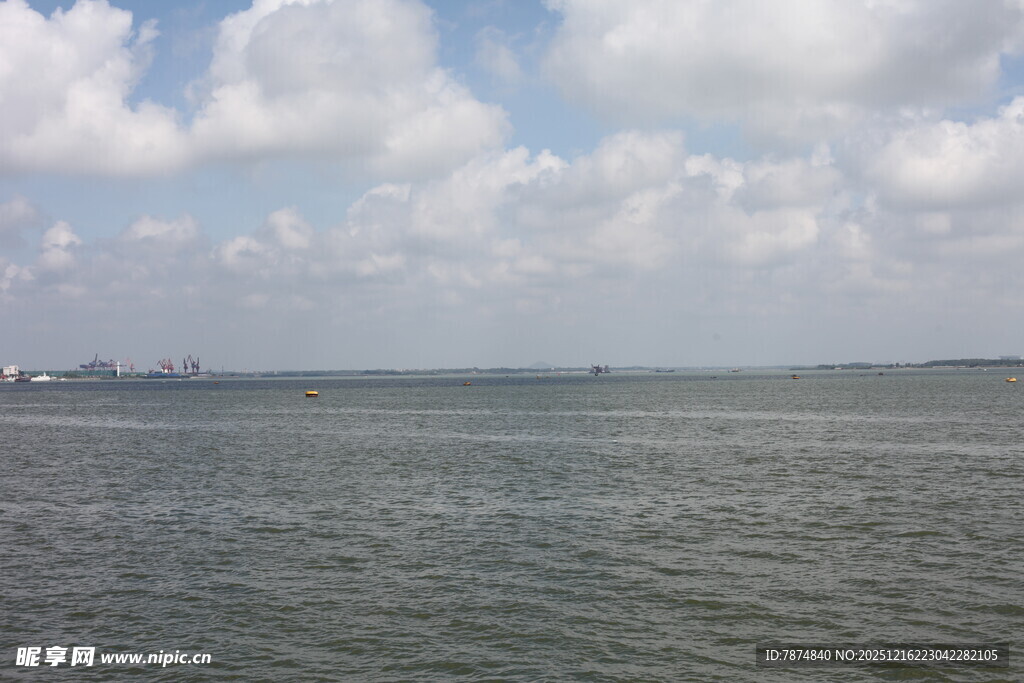 广阔海面与蓝天白云景观