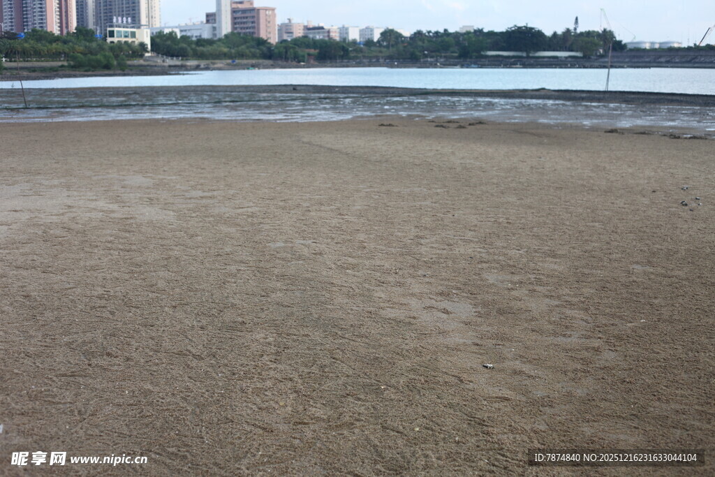 城市边的空旷沙滩景色