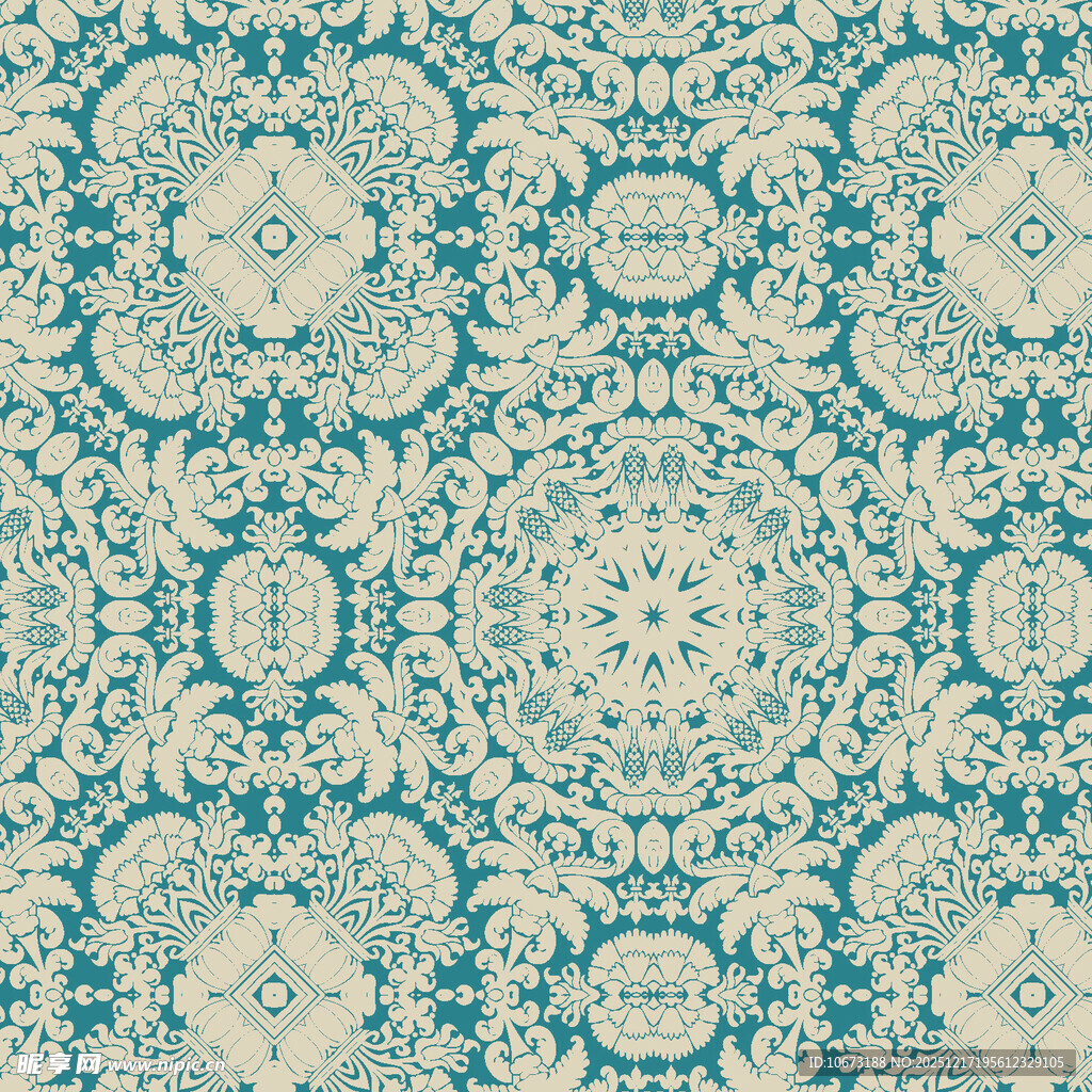 蓝白复古花纹图案背景