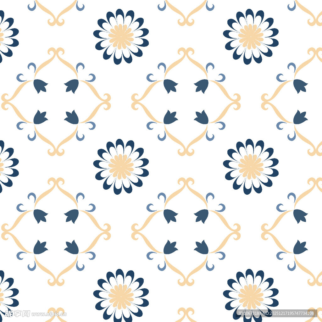 蓝黄几何花卉图案背景