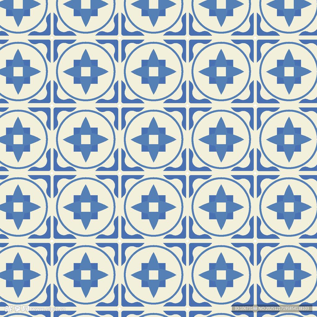 蓝白几何花纹瓷砖图案