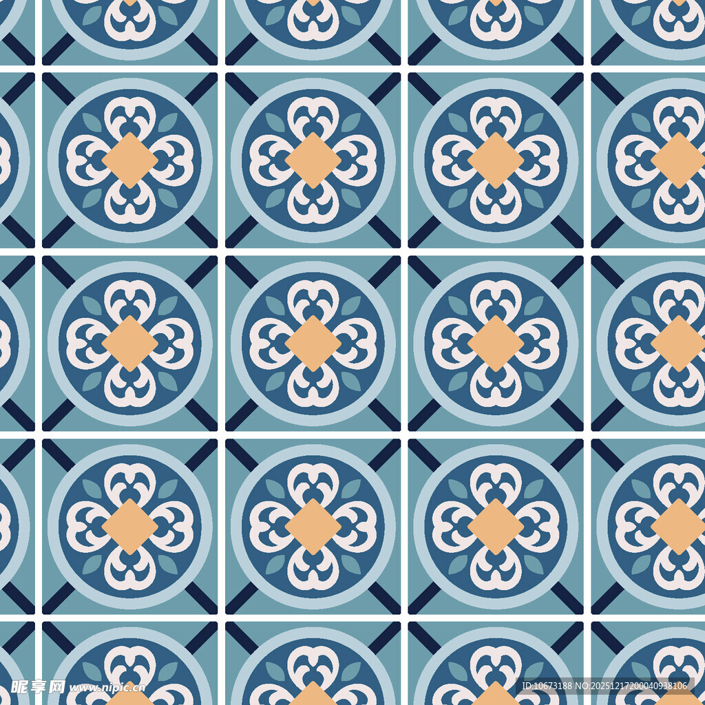 蓝白花纹瓷砖图案设计