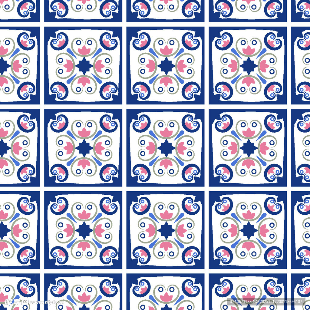 蓝粉几何图案瓷砖纹理