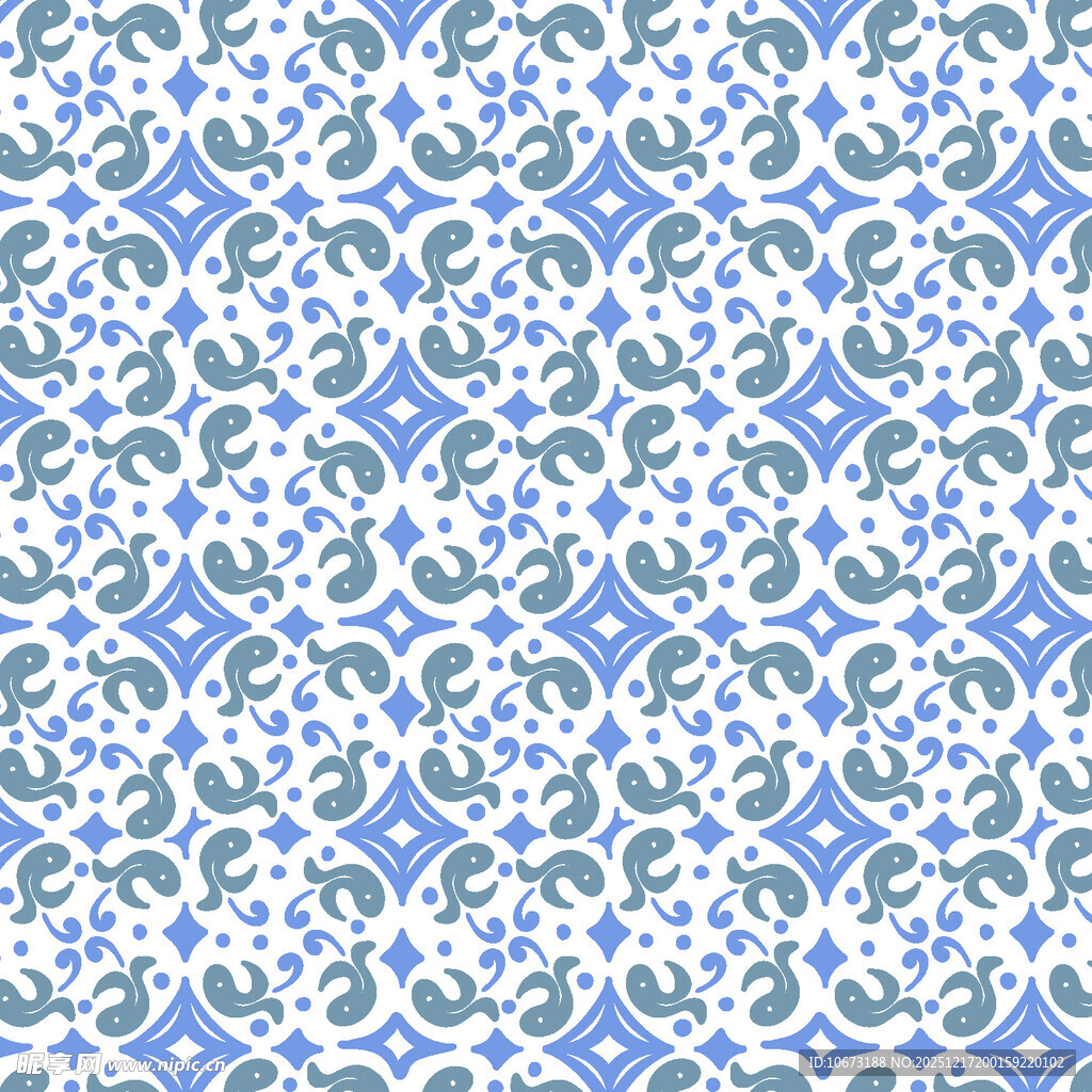 蓝白花卉几何图案纹理